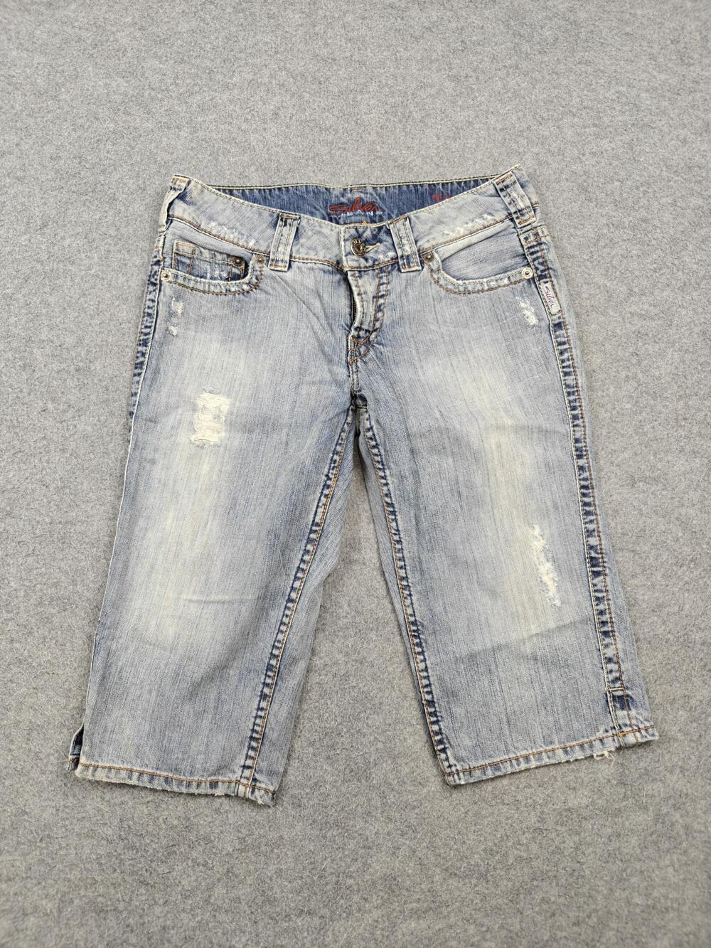 Silver Jeans Capri Womens 27 Blue Light Wash Distressed Crop 20 Inseam Denim